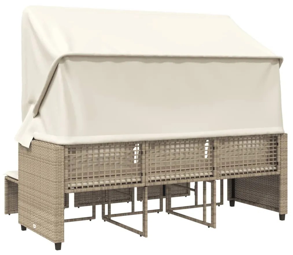 3 személyes bézs polyrattan kerti kanapé baldachinnal/székkel