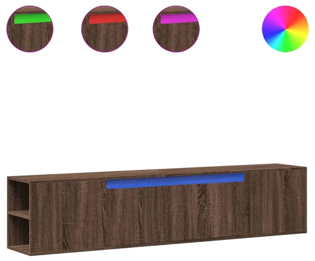 barna tölgy színű fali TV-szekrény LED-del 180 x 31 x 39,5 cm