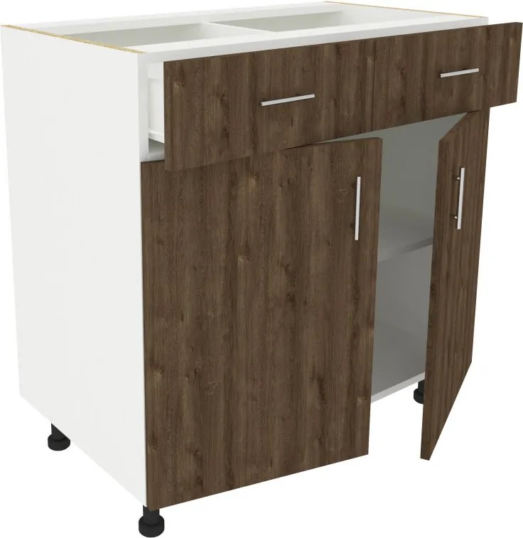 Benita 2 fiókos 2 ajtós Alsó konyhaszekrény Bronz Tölgy-Fehér 80x50x80 cm N