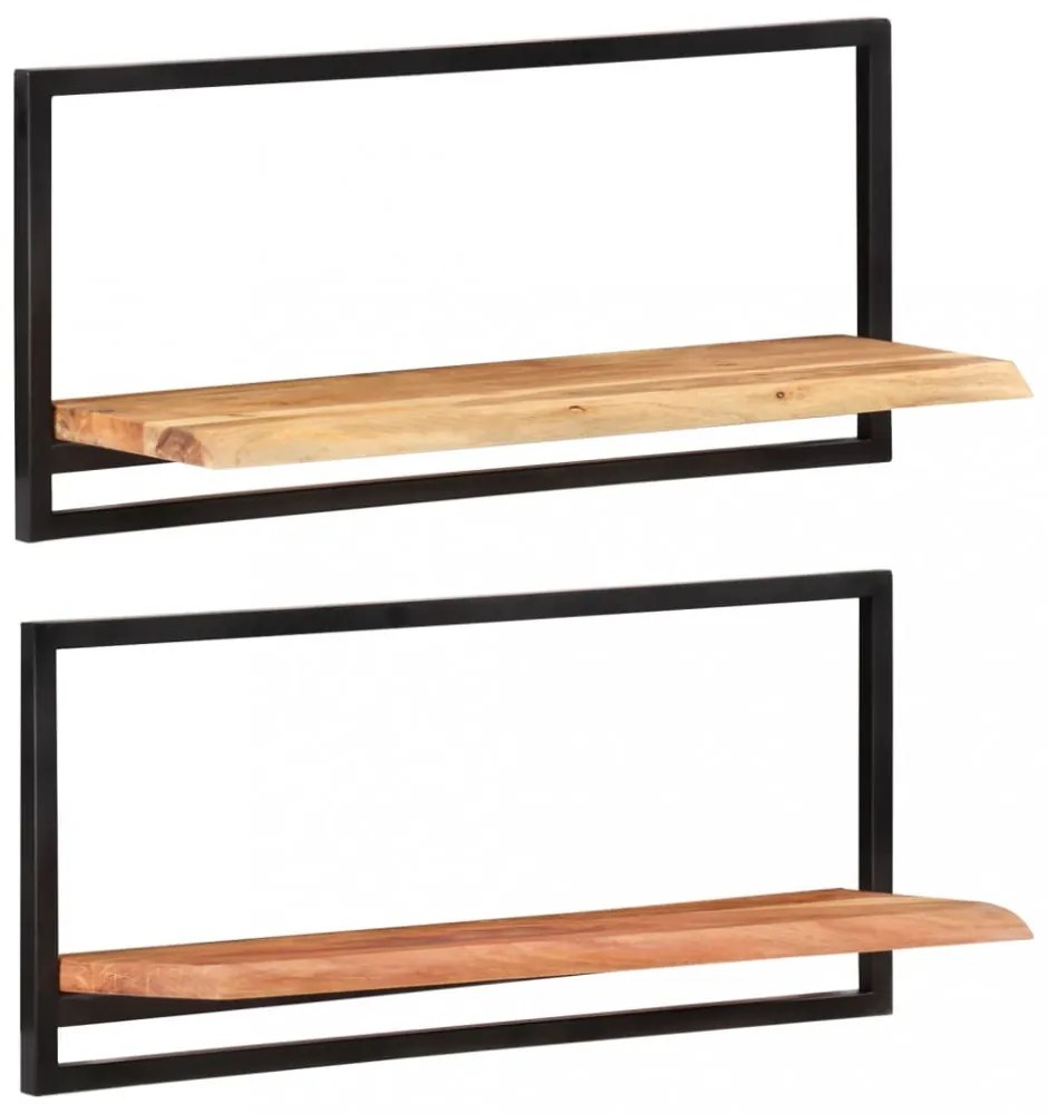 2 darab tömör akácfa és acél falipolc 80 x 25 x 35 cm