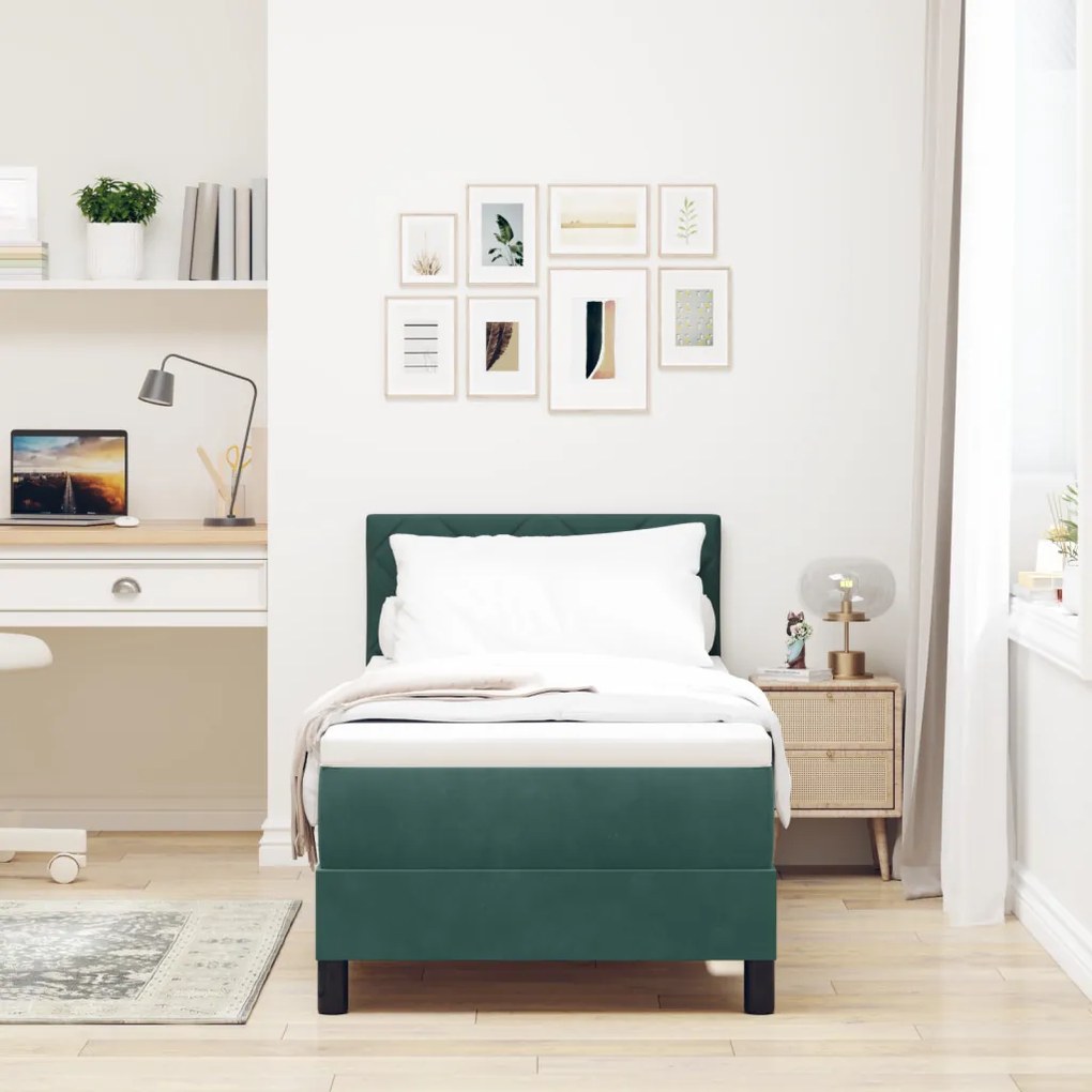 Boxspringágy Matraccal Sötét Zöld 80x200 cm Bársonyos
