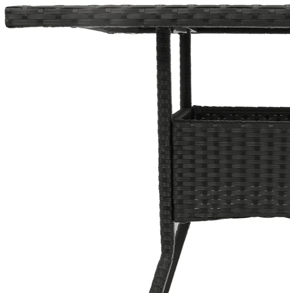 fekete polyrattan üveglapos kerti asztal 80 x 80 x 75 cm