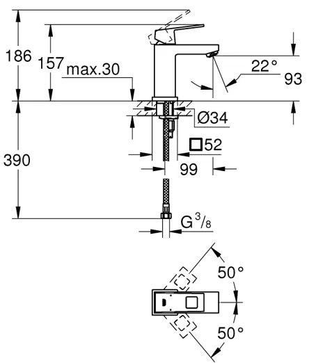 GROHE 2313200E - EUROCUBE S méretű mosdócsaptelep fényes króm