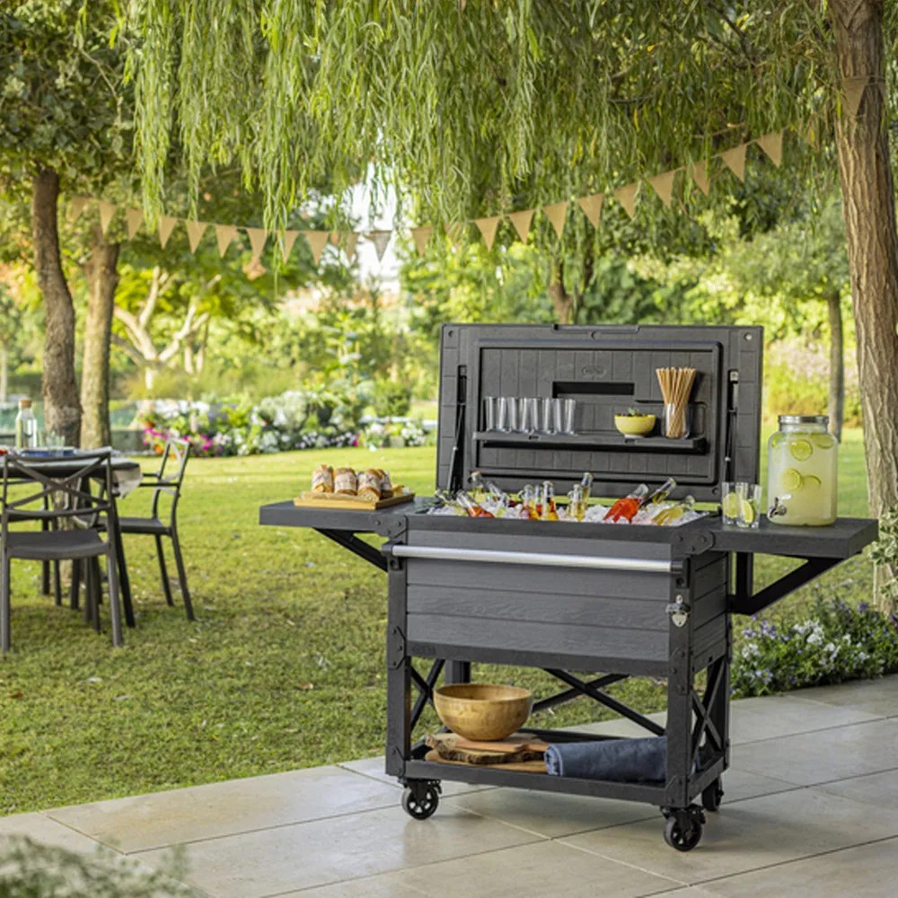 Patio cooler &amp; Beverage cart grill asztal szürke