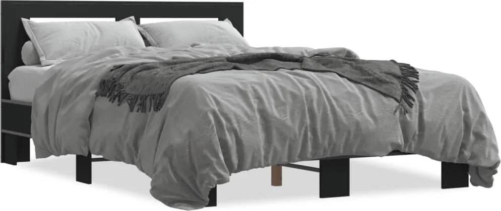 vidaXL fekete szerelt fa és fém ágykeret 140 x 200 cm