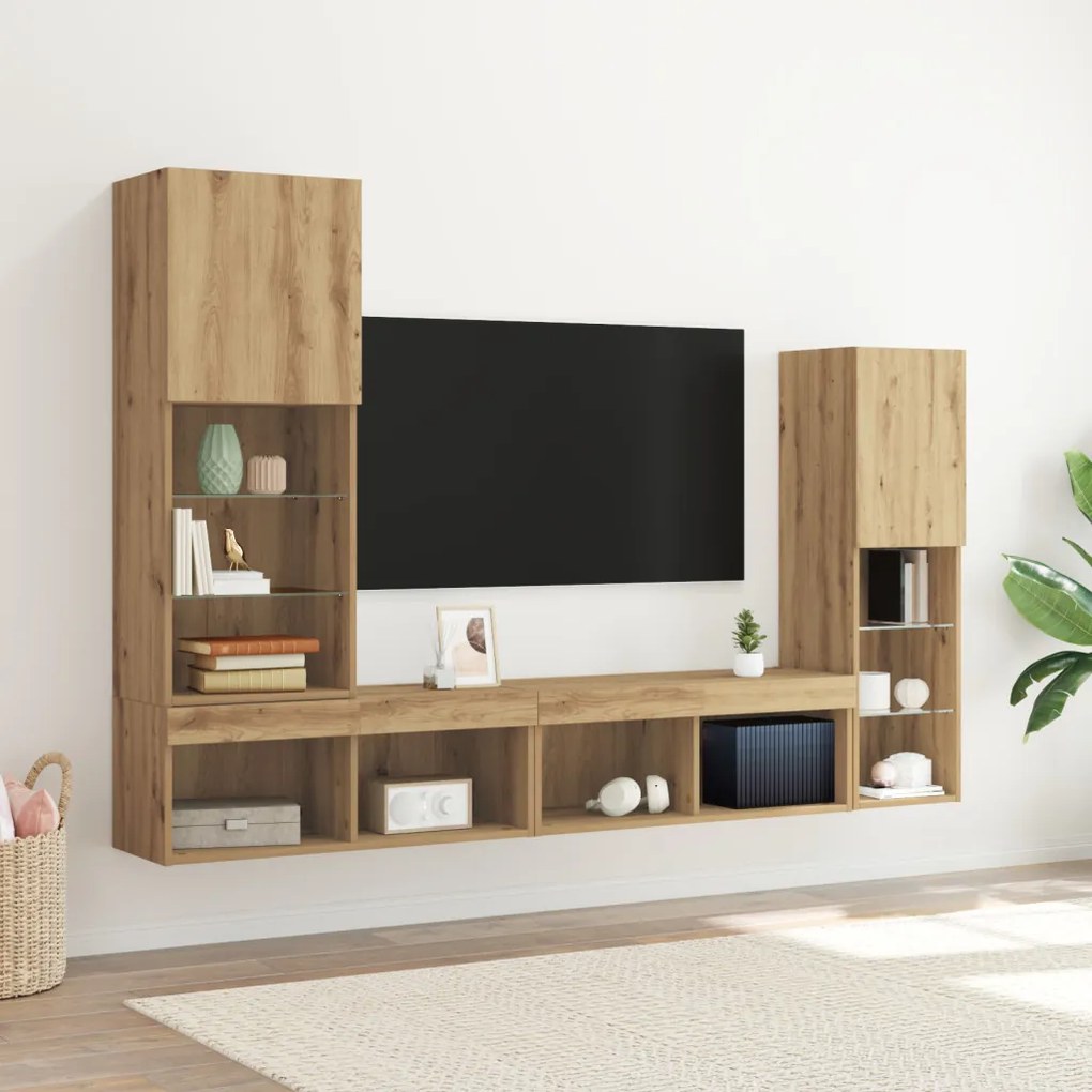 TV szekrény LED világítással Artisan tölgy 40.5x30x102 cm