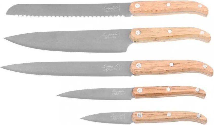 Oak wood Stonewash Laguiole késkészlet mágneses blokkal