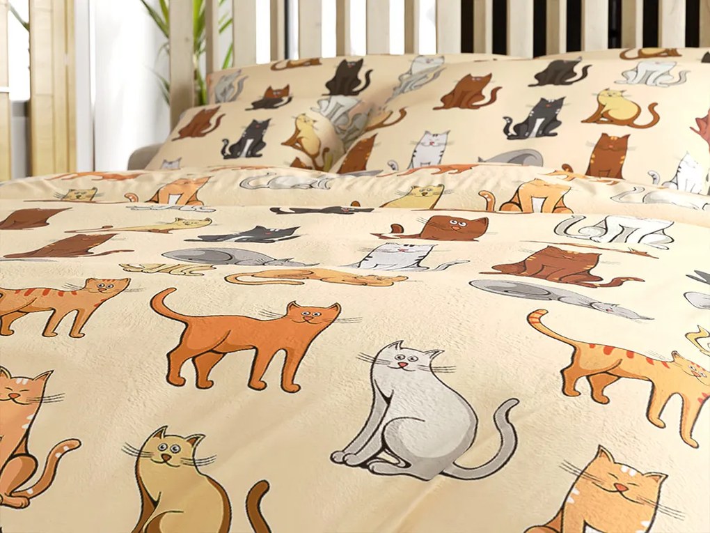 COLORED CATS krém mikroplüss ágyneműhuzat Ágyneműhuzat mérete: 2 db 70 x 90 cm | 200 x 220 cm