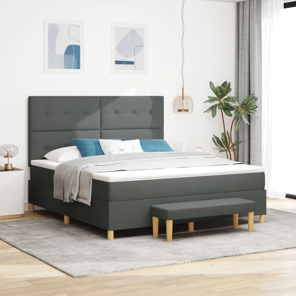 vidaXL Box Spring Ágy matraccal és paddal Sötétszürke 180x200 cm Szövet