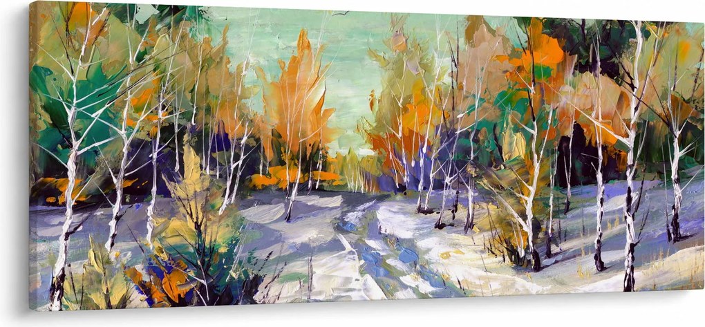 Kép - havas út az erdőben, olajfestmény (120x50 cm)