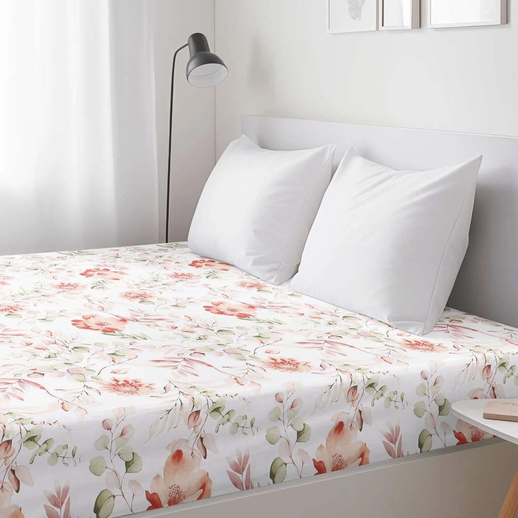 Goldea pamut körgumis lepedő deluxe - akvarell virágok 120 x 200 cm