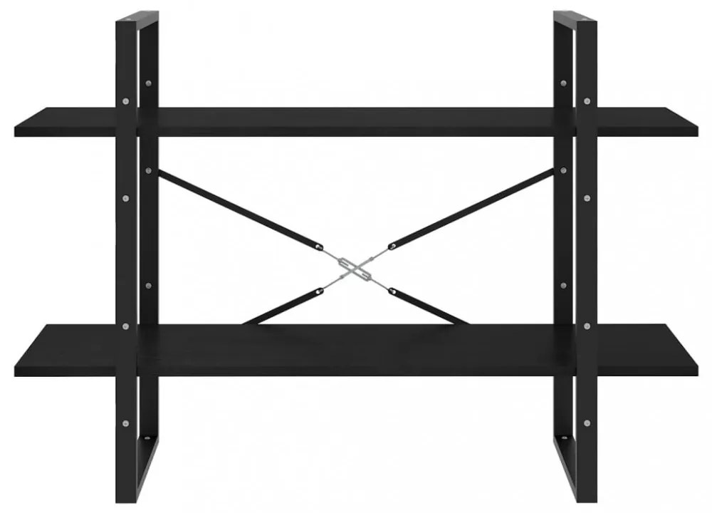 2-szintes fekete tömör fenyőfa könyvszekrény 100 x 30 x 70 cm