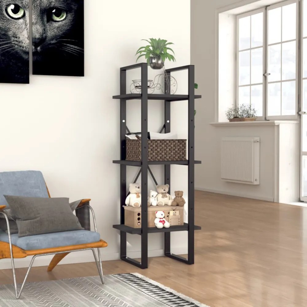 3-szintes szürke szerelt fa könyvszekrény 40 x 30 x 105 cm
