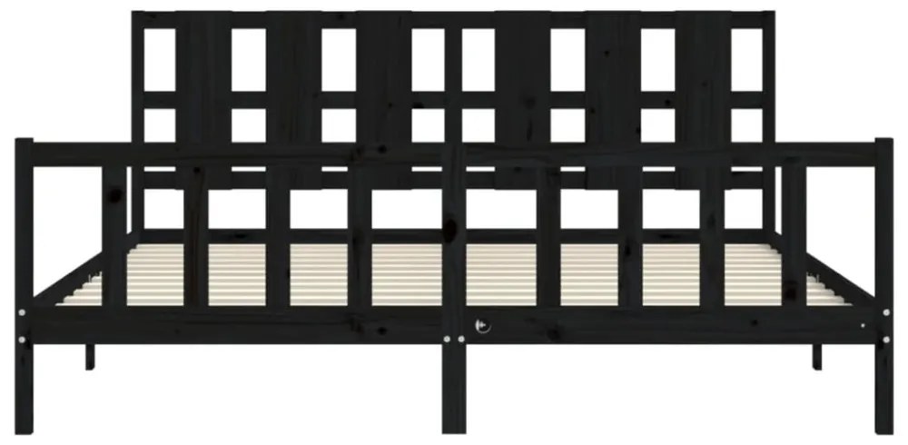 fekete tömör fa ágykeret fejtámlával 200 x 200 cm