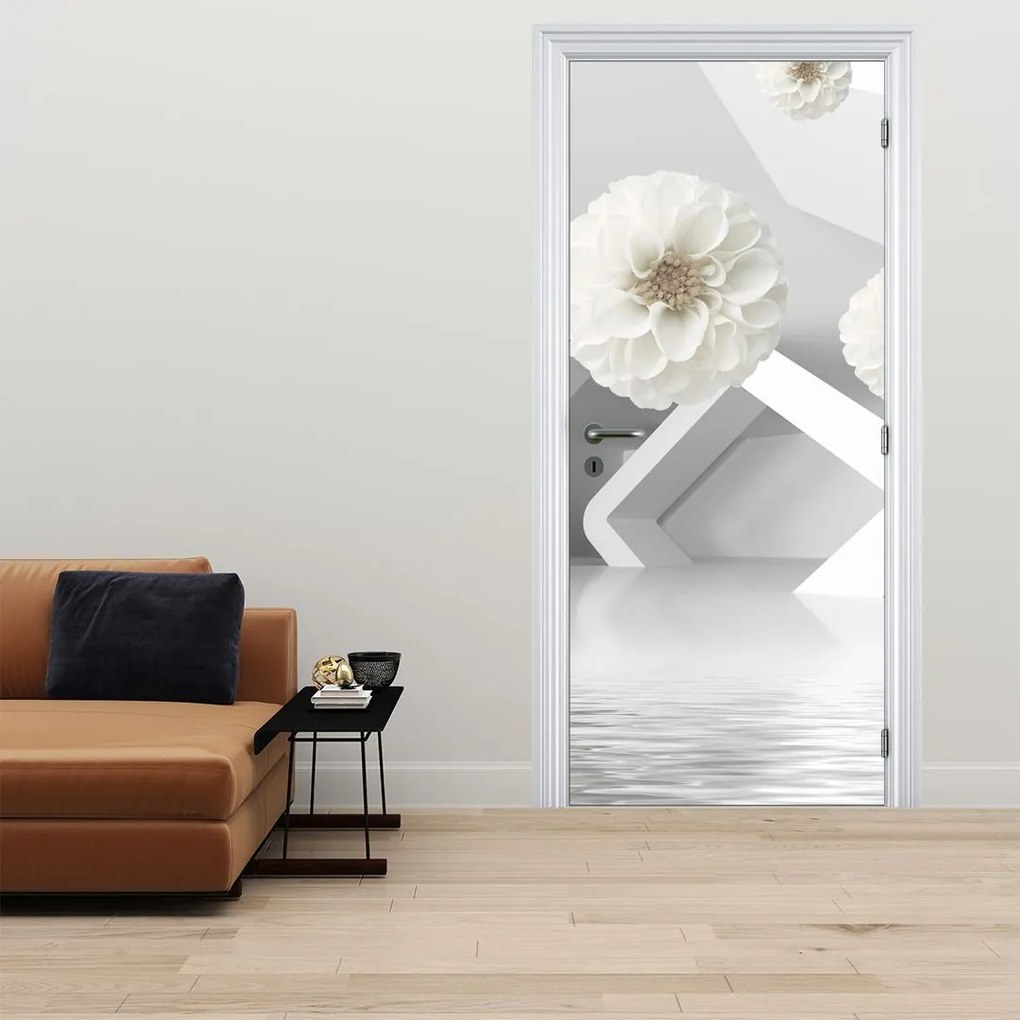 Fotótapéta ajtóra - Absztrakció fehér virágokkal (95x205cm)