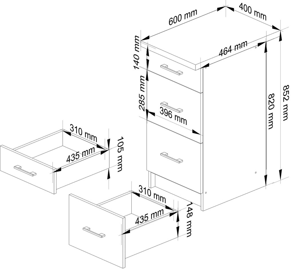 Alsó konyhaszekrény Organo 40 3S (fehér + beton). 1117547