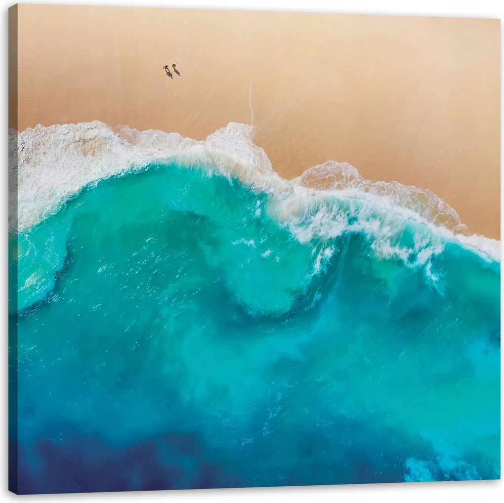 Vászonkép Tengerpart Emberek Hullámok Víz Nyaralás 90X90 cm Ideális ajándék