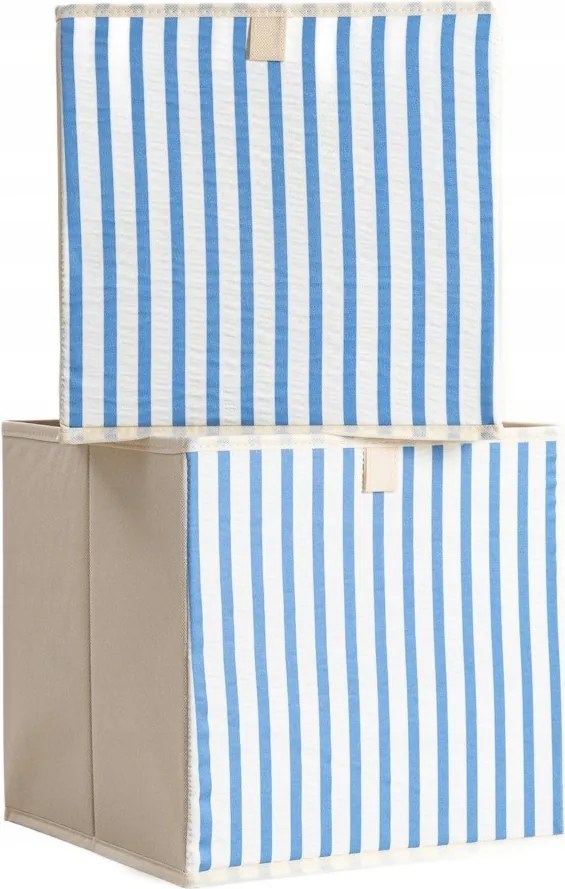 Lineta tárolódobozok kék csíkokkal 2 db 30x30x30 cm Homla