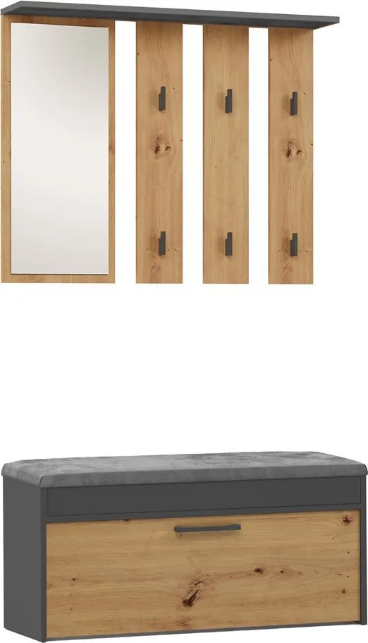 MIX Parma előszobafal, 100x81.5x35 cm, antracit-tölgy