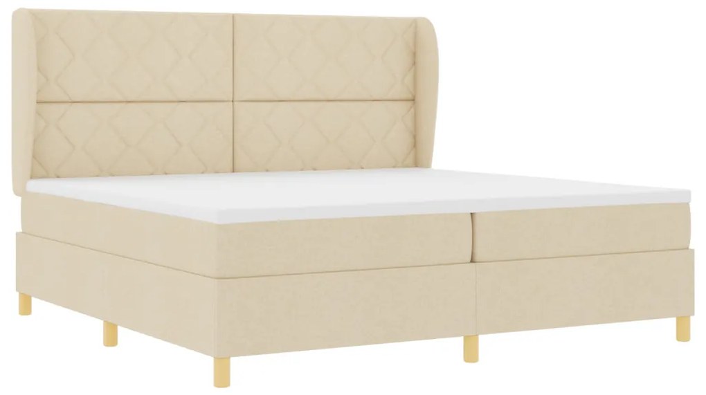 Krém Színű Boxspring Ágy Mattal 200x200 cm Textil