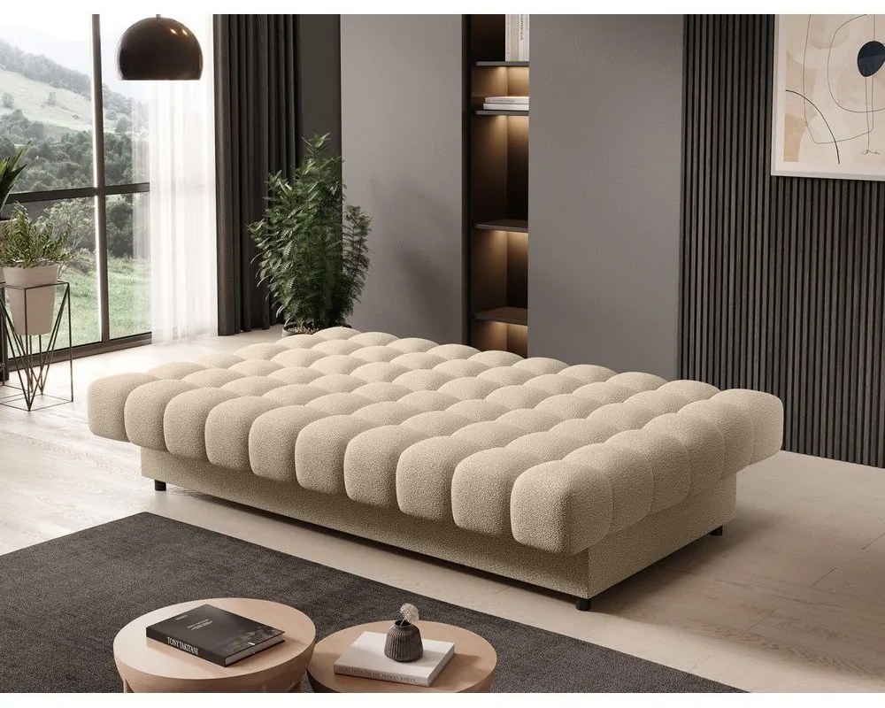 Bézs buklé kinyitható-tárolóhelyes kanapé 197 cm Clareta – ELTAP