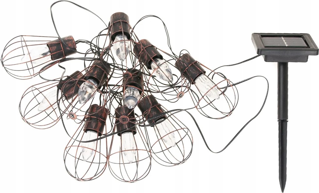 Napelemes Füzér Napelemes Lámpa 10LED Kerti Erkélyre réz zsinór