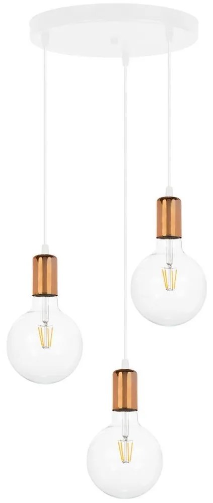 Csillár zsinóron MIROS 3xE27/60W/230V kerek fehér/réz