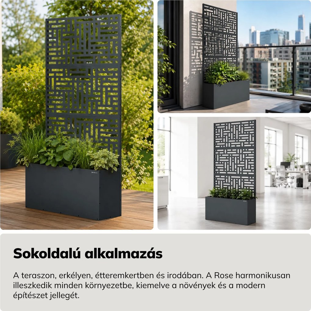 Fém kerti pergola virágládával 3in1, antracit, 900x1800x300 mm: ROSE