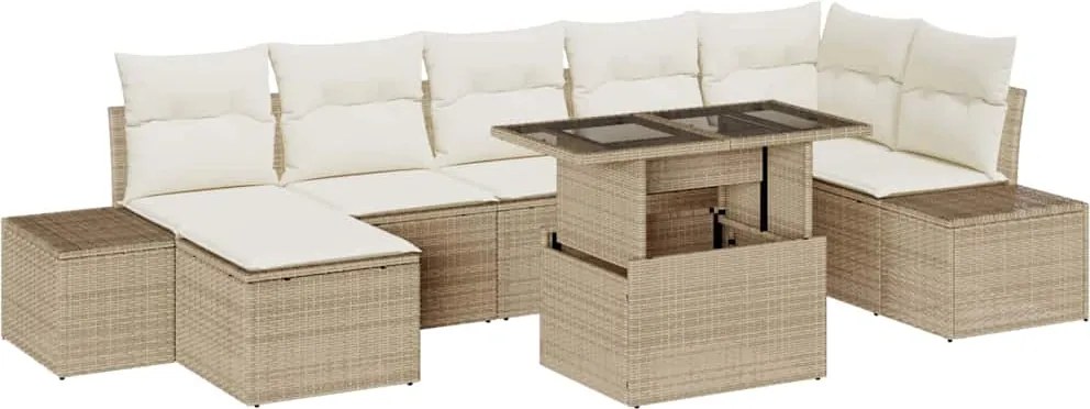 vidaXL Kerti Kanapé Szett tárolóval 8 pcs Bézs Poli rattan