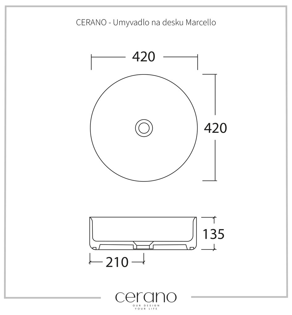 Cerano Marcello, kerámia munkalap mosogató 420x420x135 mm, fehér fényes, CER-CER-417194