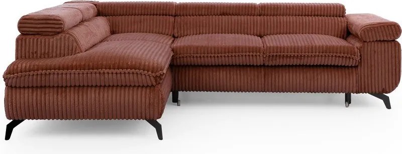 Terrakotta színű kordbársony sarokkanapé (bal oldali-L alakú) Marbeya – Ropez