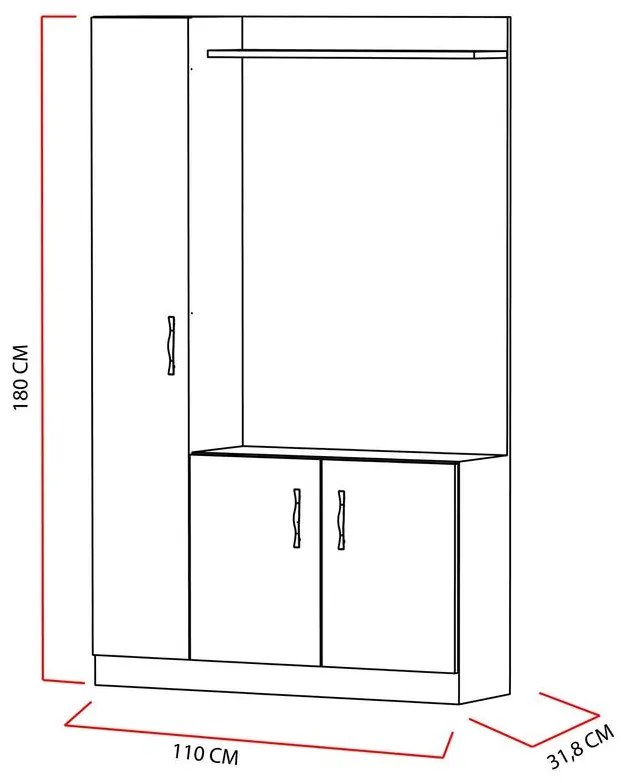 Előszobafal Naturel - Teak, White