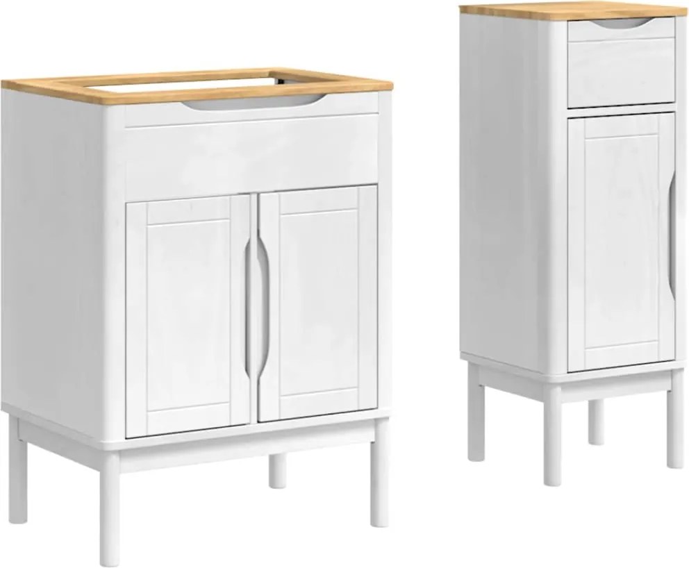 vidaXL Fürdőszoba bútor szett fiókkal FLORO 2 pcs Fehér Tömör fenyőfa