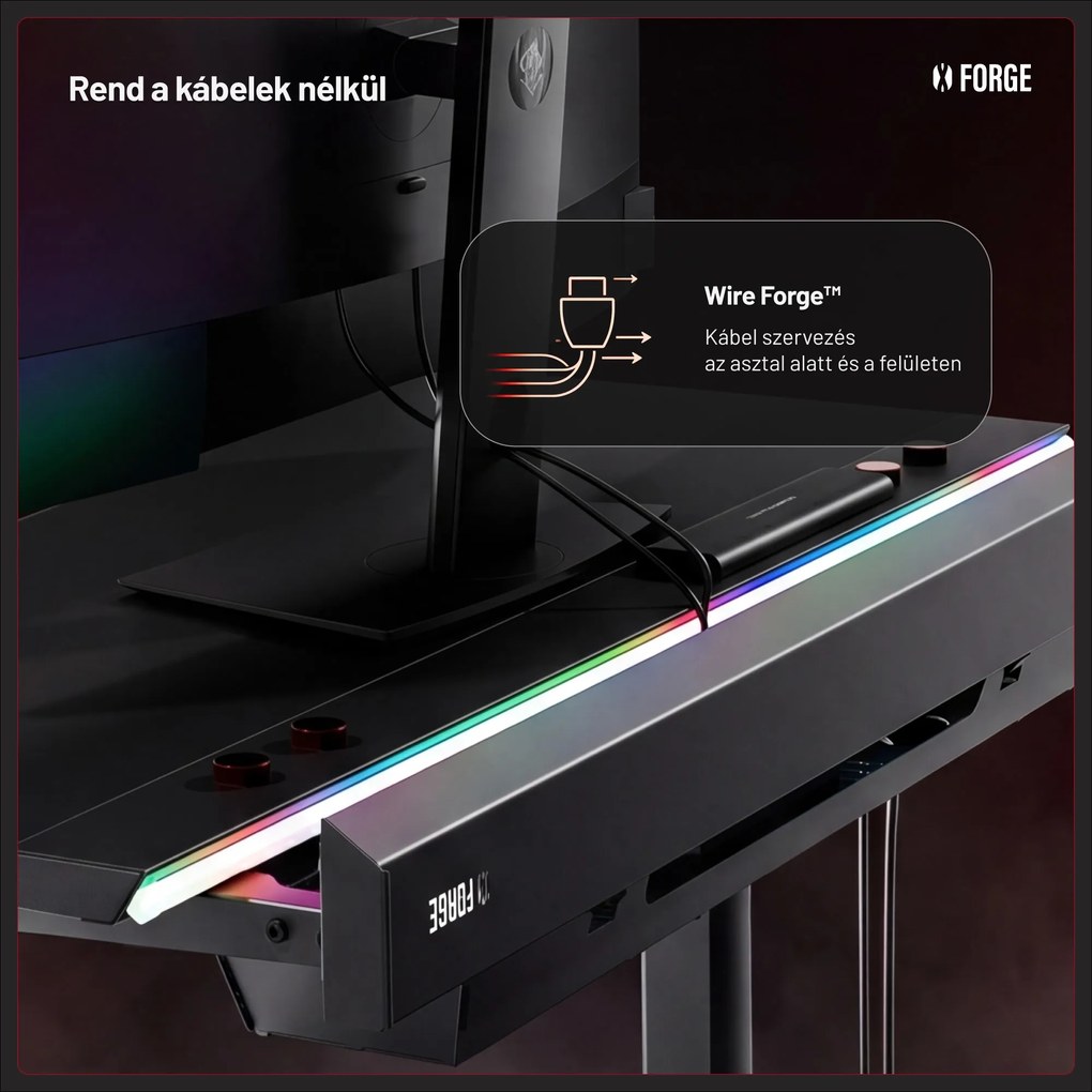 Elektromos RGB gamingasztal tartókkal, fekete, 140 cm: Diablo X-Forge 1400