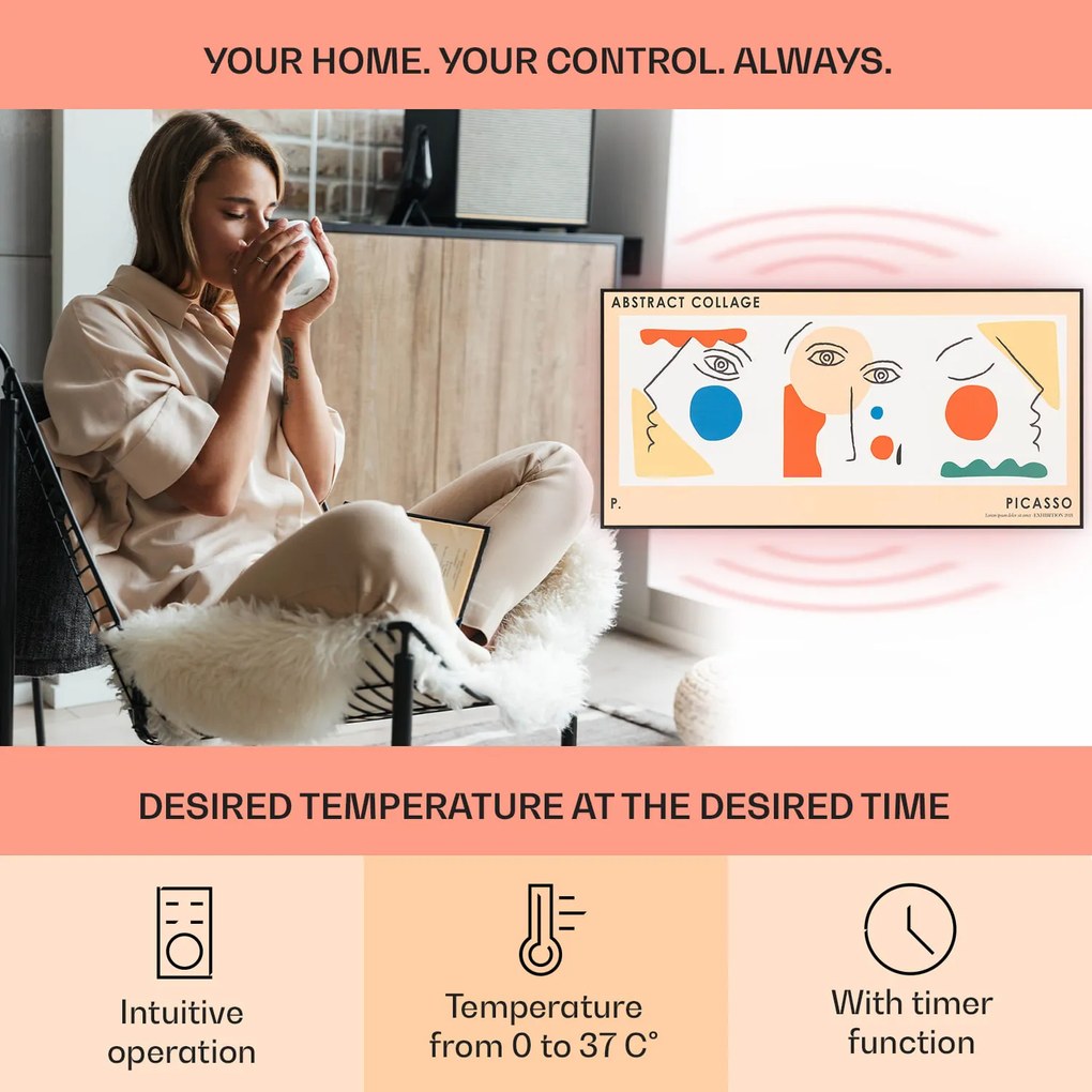 Klarstein Wonderwall Air Art, infravörös smart hősugárzó, 60 x 120 cm, 700 W, fali installáció, applikációval vezérelhető, absztrakt