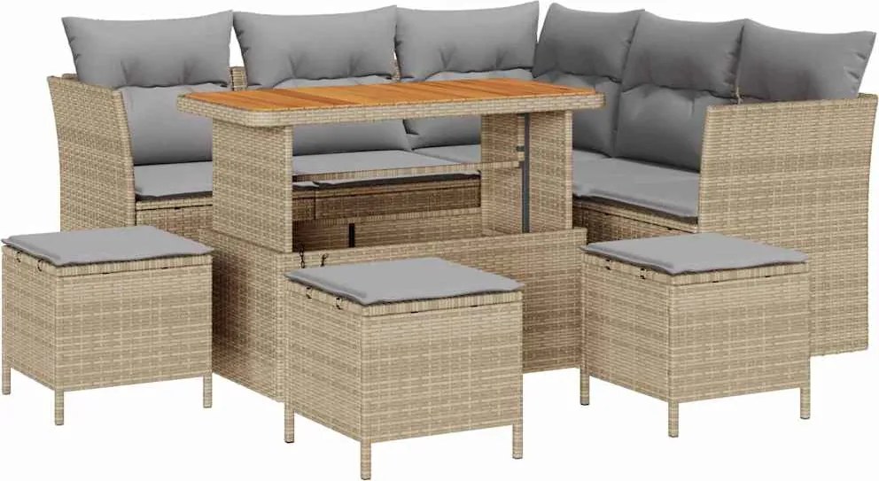 vidaXL Kerti Kanapé Szett 9 pcs Bézs polirattan