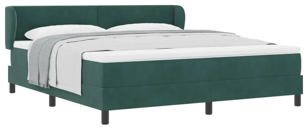 Boxspring Ágy Matrac Kényelmes Sötét Zöld 180x200 cm Bársony