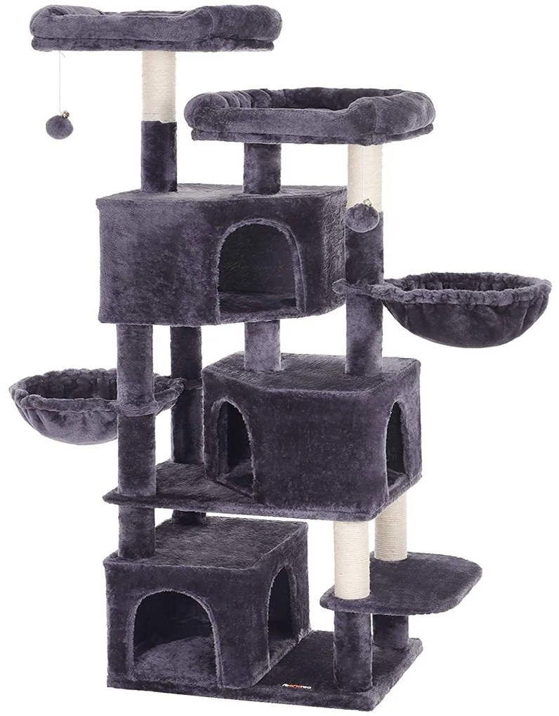 Feandrea nagy macskafa 3 macskabarlanggal, 164 cm-es macskatorony, füstszürke