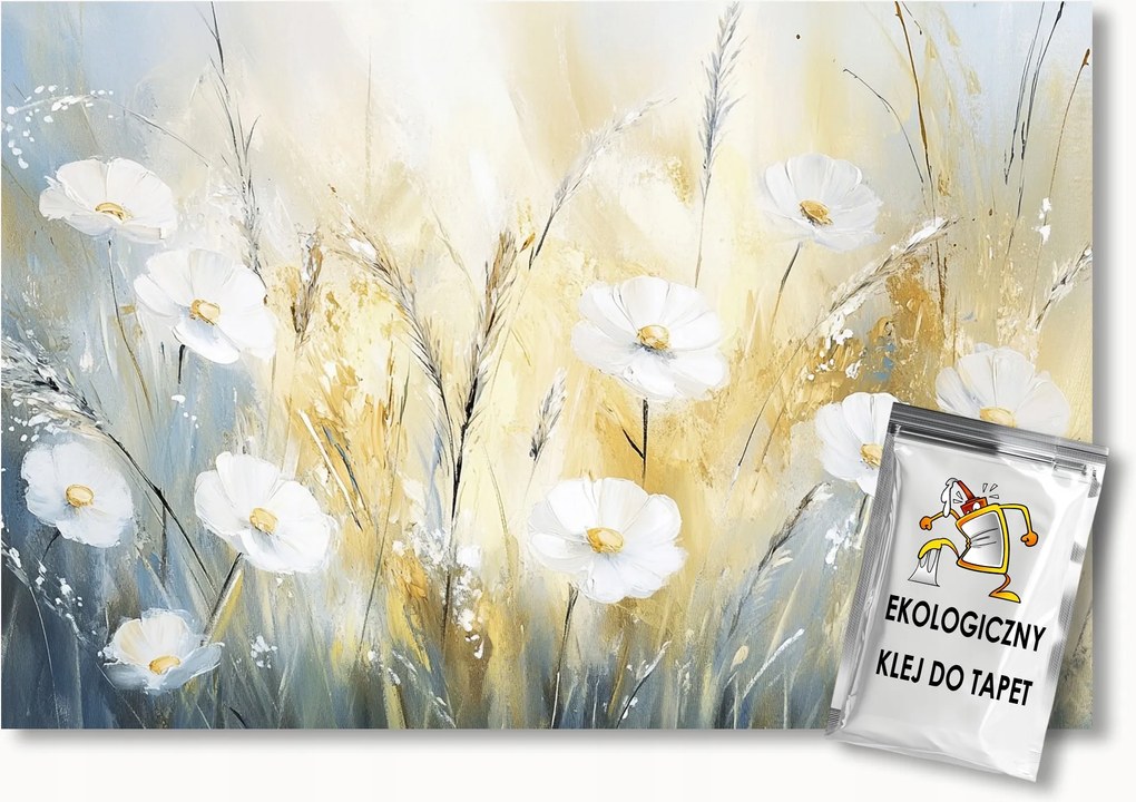 Fotótapéta Flizelina Nyár Rét Mező Gabona Kalászok Fehér Virágok 200x140 ragasztó