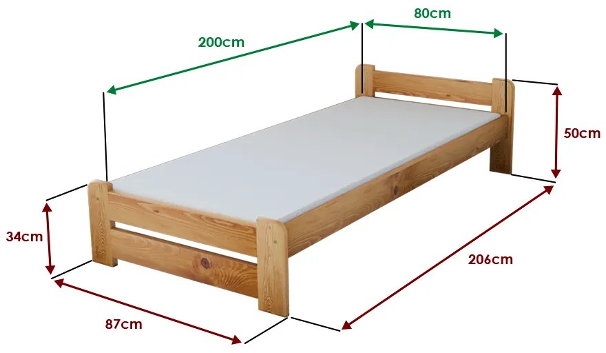 Emily ágy 80x200 cm, égerfa Ágyrács: Lamellás ágyrács, Matrac: Coco Maxi 20 cm matrac