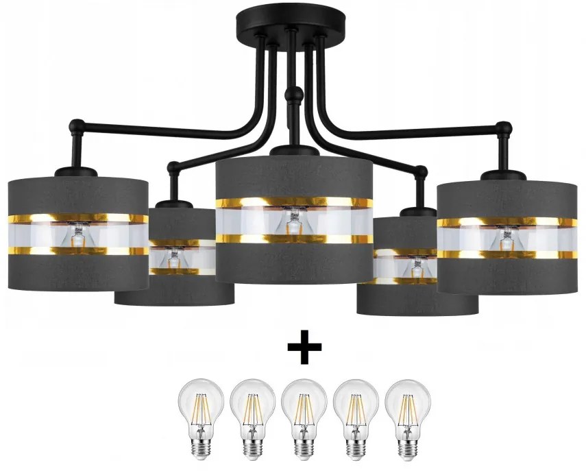 Glimex ABAZUR mennyezeti lámpa szürke 5x E27 + ajándék LED izzók