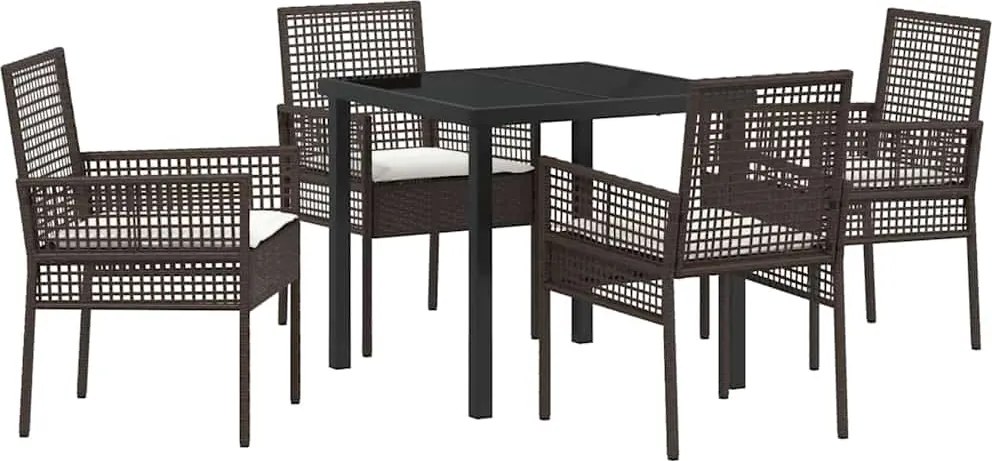 vidaXL Kert étkező szett párnával 5 pcs Barna polirattan