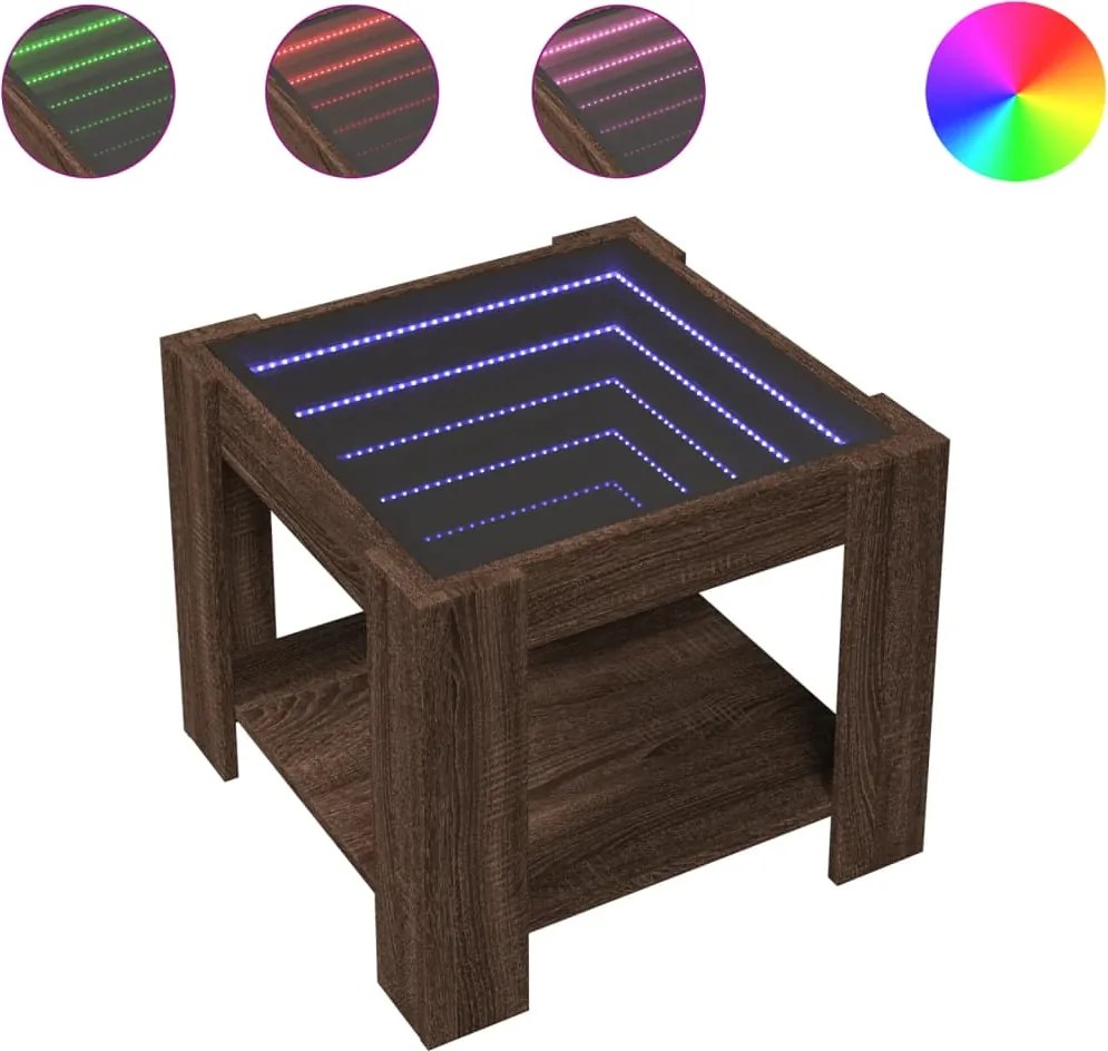 vidaXL barna tölgy szerelt fa dohányzóasztal LED-del 53 x 53 x 45 cm