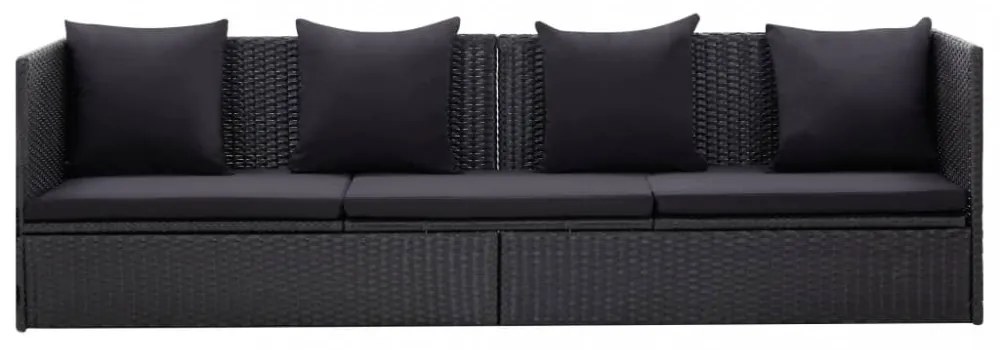 fekete polyrattan kerti ágy ülő- és hátpárnával
