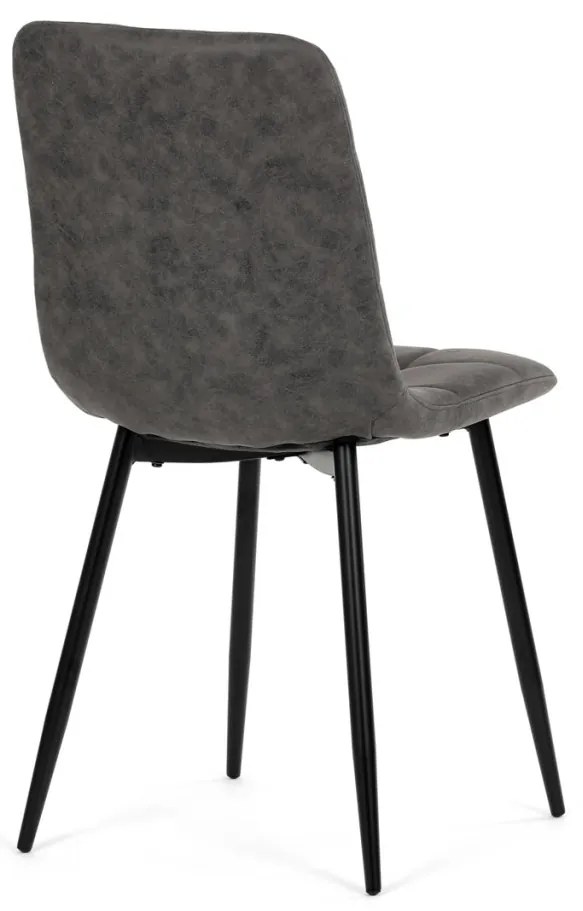 Scaun de sufragerie, material vintage antracit, picioare metalice negre