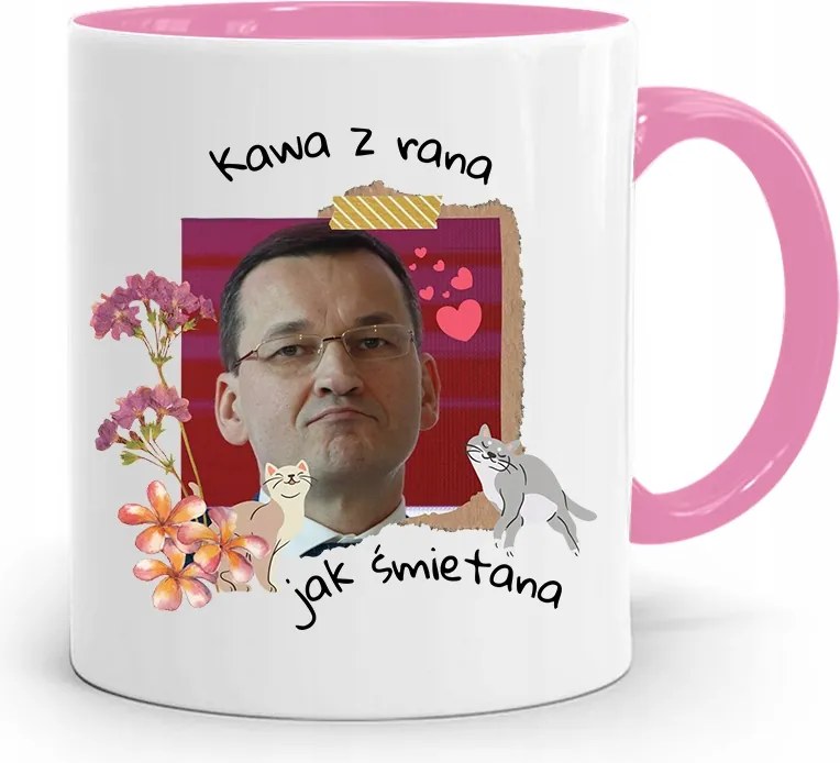 Rózsaszín Politikai Bögre Mateusz Morawiecki Miniszterelnök fényképes nyomtatással