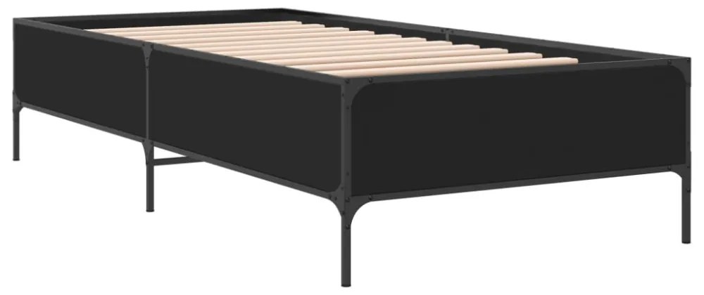 fekete szerelt fa és fém ágykeret 90 x 200 cm