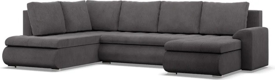 Tokio U sarokkanapé, 3 ágyneműtartóval, kordbársony, baloldali, szürke