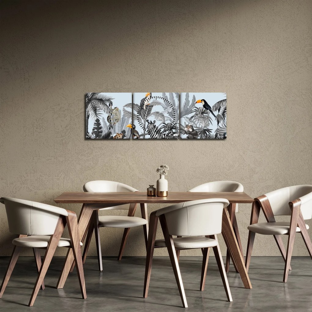 Állatok képe egy trópusi erdőben (órával) (90x30 cm)