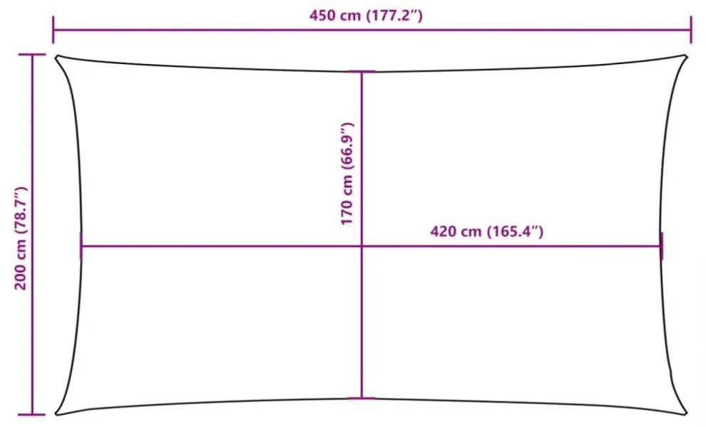 antracitszürke téglalap alakú oxford-szövet napvitorla 2x4,5 m